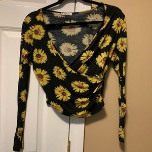 Black Sunflower Crop Top